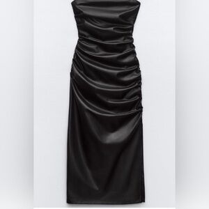 Zara Strapless Black Vegan Leather Dress Sz S